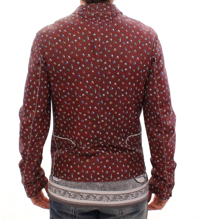 Dolce & Gabbana Bordeaux leather boxer print jacket featuring a stylish coat design with bold print and textured leather.