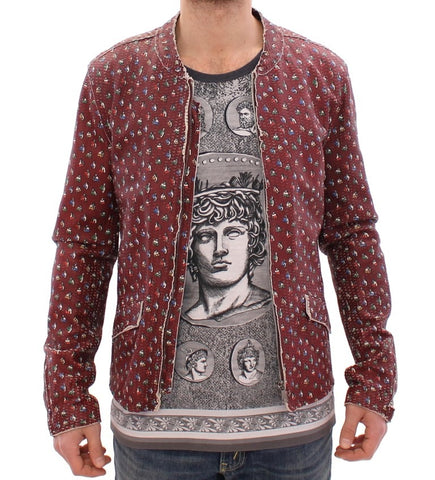 Dolce & Gabbana Bordeaux leather boxer print jacket featuring a stylish coat design with bold pattern.