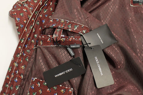 Dolce & Gabbana Bordeaux leather boxer print jacket featuring a stylish, tailored coat with bold boxer-inspired design and intricate detailing.