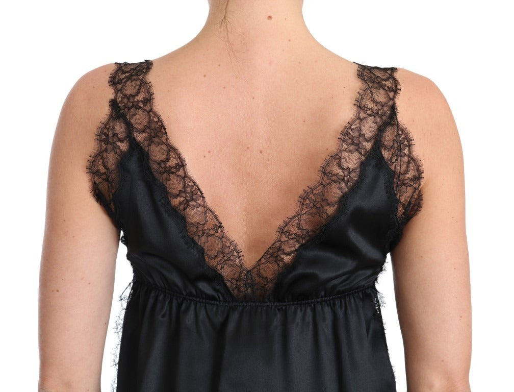 Black silk lace lingerie cami by Dolce & Gabbana, featuring stretch fabric and delicate lace details.