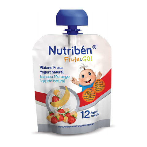 Nutribén Fruit & Go banana, strawberry, and natural yogurt snack in a 90g package, by Jag Couture London - New York.