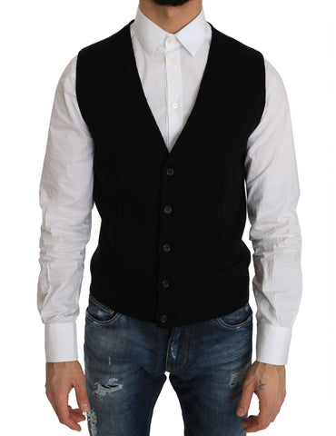 Black cotton dress with woven waistcoat by Dolce & Gabbana, featuring stylish fabric details and a sophisticated fit.