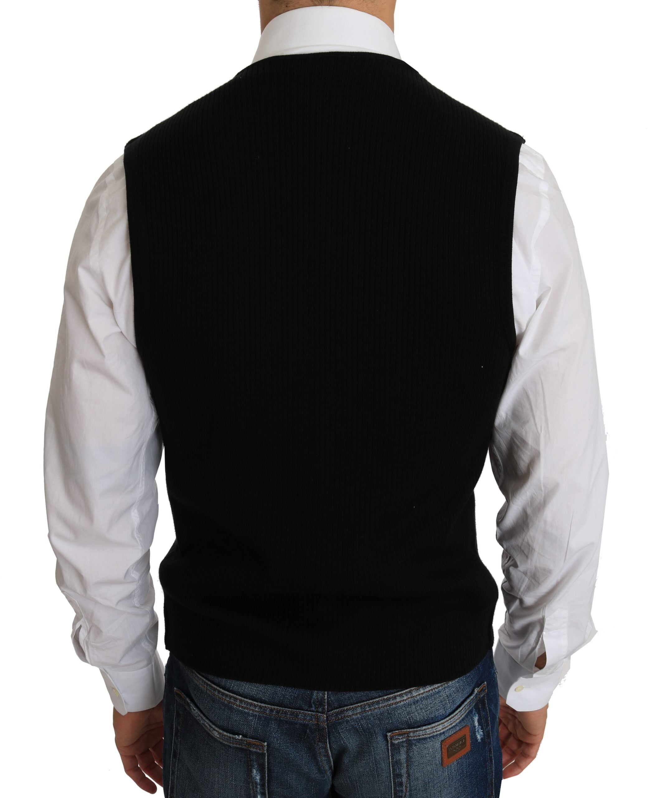 Black cotton dress with woven waistcoat by Dolce & Gabbana, featuring a stylish and elegant design.