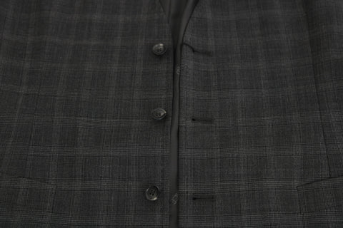 Gray wool checkered stretch vest by Dolce & Gabbana, tailored fit with a stylish pattern, shown on a mannequin.