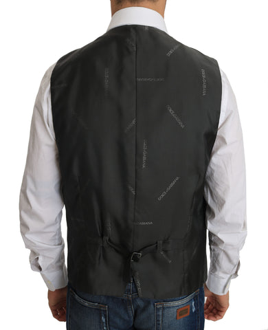 Gray wool checkered stretch vest by Dolce & Gabbana, featuring a stylish staff checkered pattern and tailored fit.