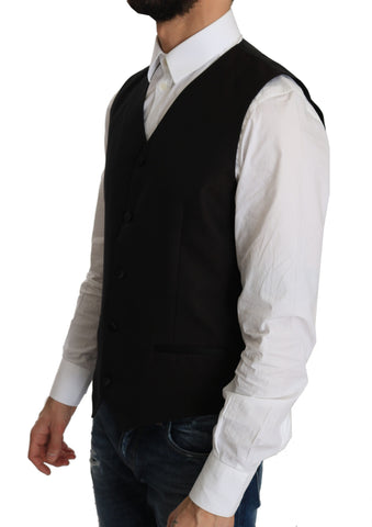 Black silk dress waistcoat by Dolce & Gabbana, tailored fit with sleek fabric and stylish lapel details.
