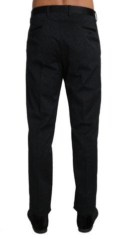 Black cotton brocade formal trousers from Dolce & Gabbana, showcasing tailored fit and intricate fabric detail.