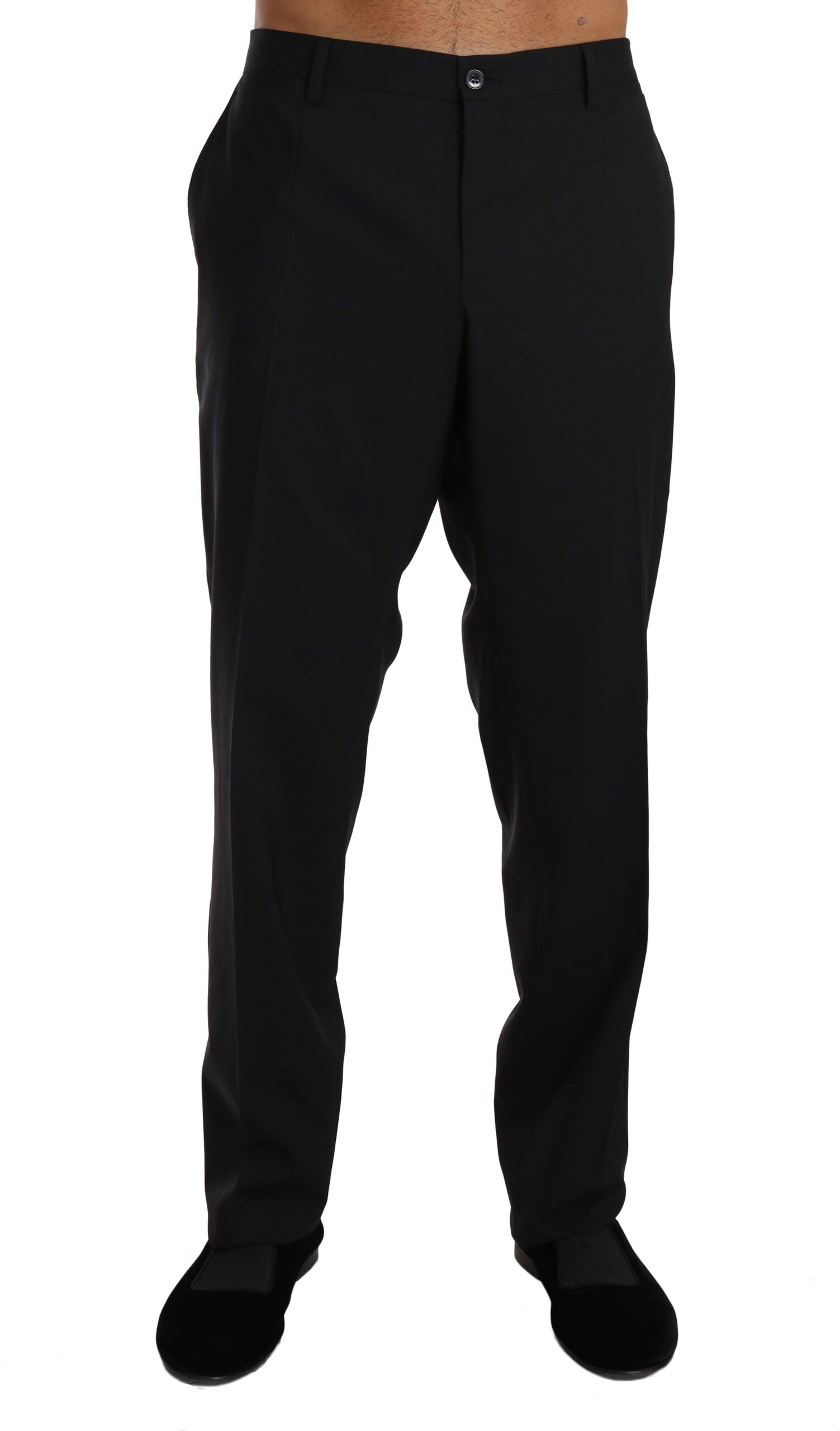 Black wool stretch formal trousers by Dolce & Gabbana, tailored fit with sleek design and classic waistband.