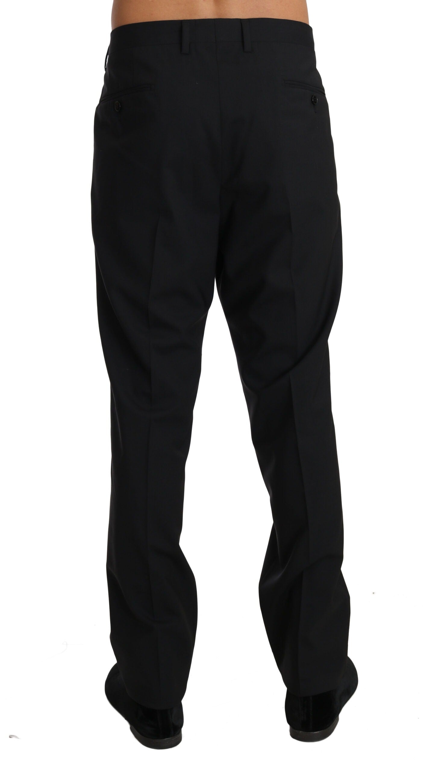 Black wool stretch formal trousers by Dolce & Gabbana, tailored fit with sleek design, shown on a neutral background.