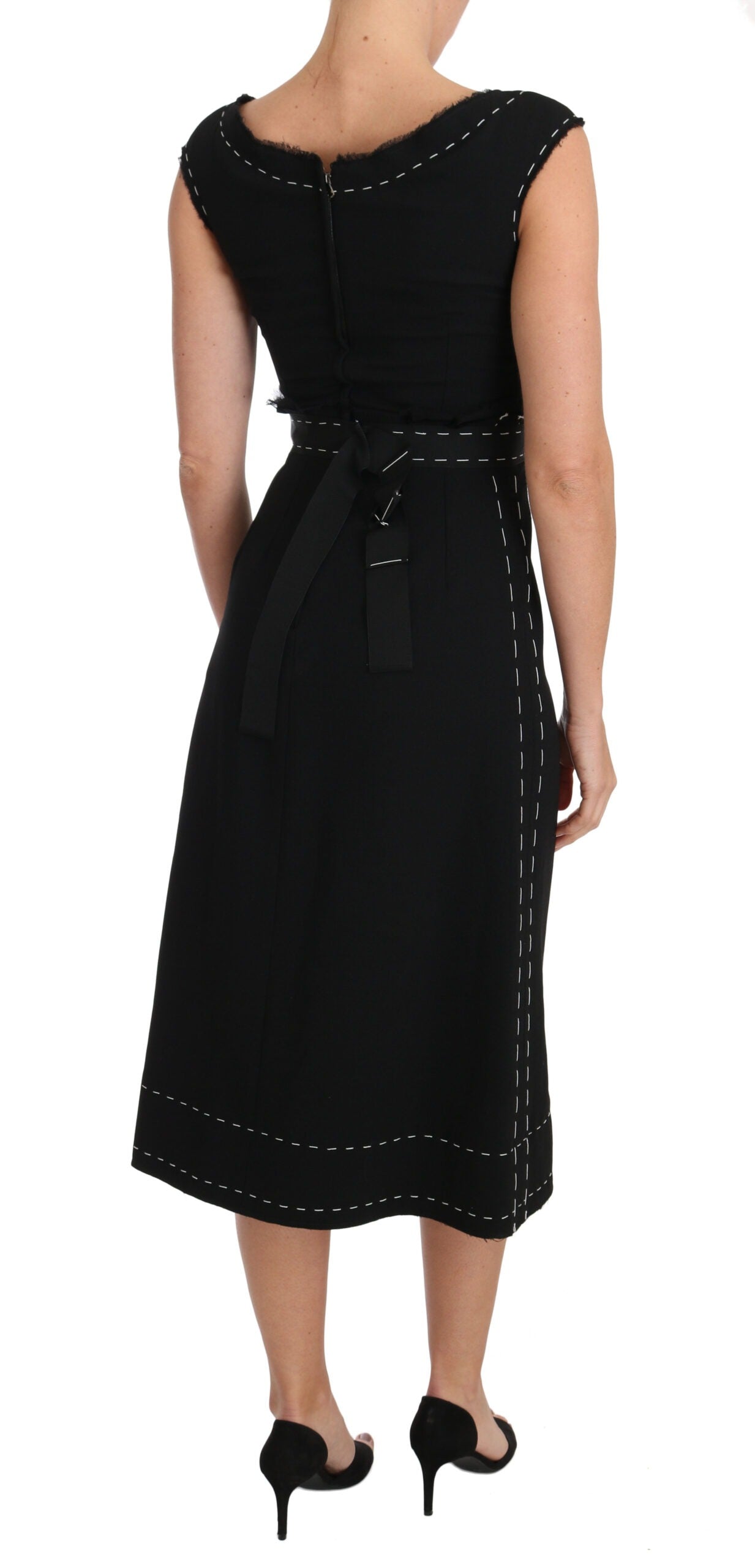 Black wool stretch A-line sheath dress by Dolce & Gabbana, shown with a fitted silhouette and elegant neckline.