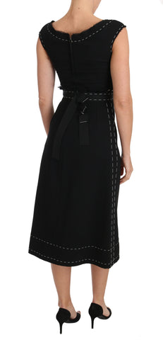 Black wool stretch A-line sheath dress by Dolce & Gabbana, shown with a fitted silhouette and elegant neckline.