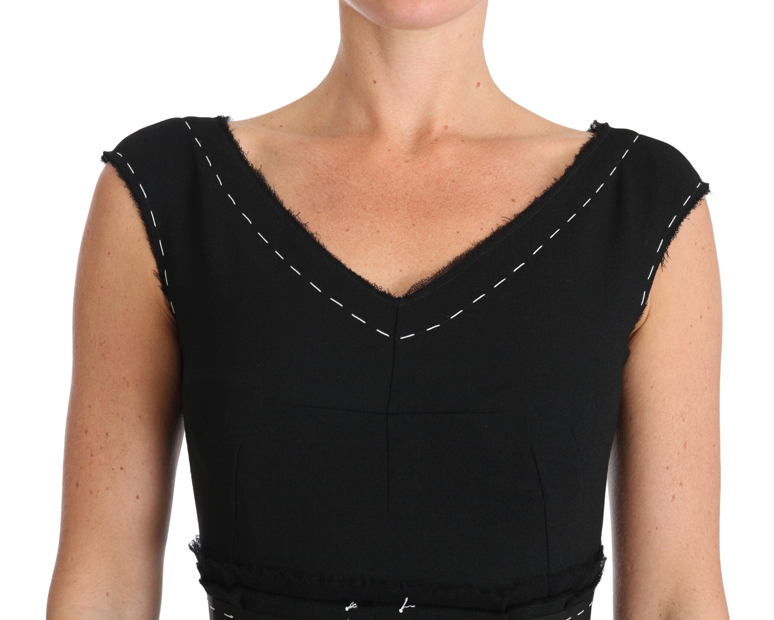 Black wool stretch A-line sheath dress by Dolce & Gabbana, showcasing a fitted silhouette and elegant design.