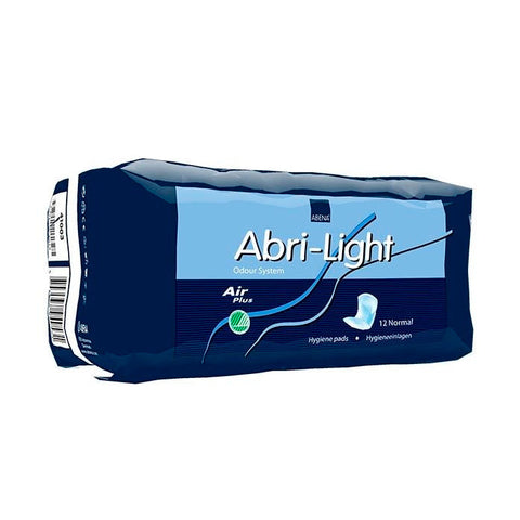 Abena Abri-Light Normal adult incontinence pad, 12 units, with discreet absorbent material and breathable backing.