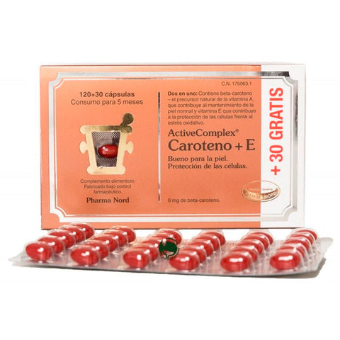 Jag Couture London Active Complex Caroteno+ E capsules in a bottle, supplement with antioxidants and vitamins for immune support.