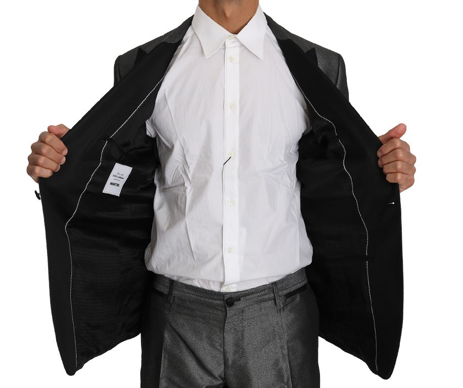 Gray patterned Martini 2-piece suit by Dolce & Gabbana, featuring tailored jacket and matching trousers.