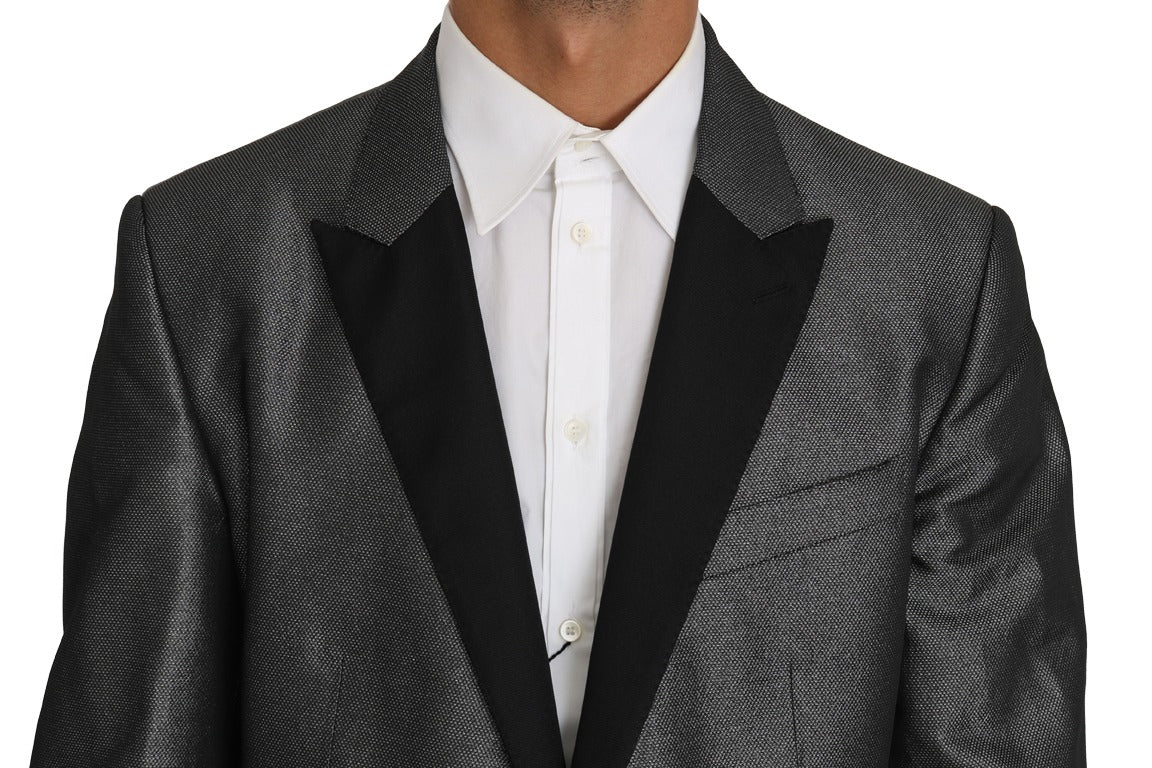 Gray patterned Martini 2-piece suit by Dolce & Gabbana, featuring tailored blazer and matching trousers.