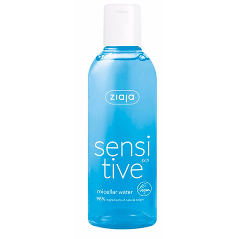 Ziaja Sensitive Agua Micelar for sensitive skin in 200ml bottle, gentle facial cleanser by Jag Couture London New York.