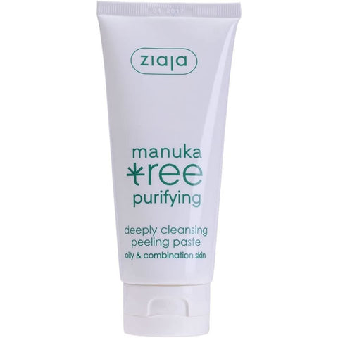 Ziaja Manuka Pasta Exfoliante jar showing creamy exfoliating facial scrub with Manuka honey, 75ml, on a neutral background.