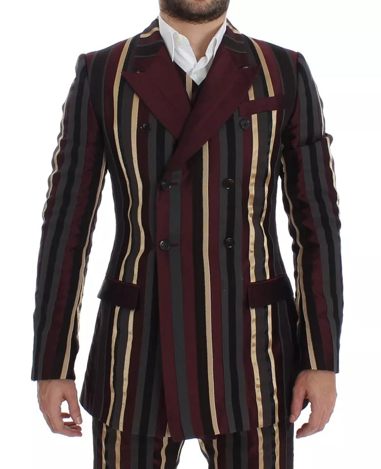 Multicolor Striped Runway 3 Piece Slim Fit Vest Suit