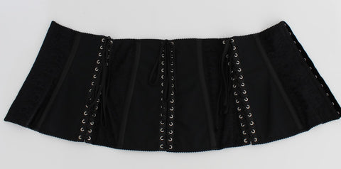 Black stretch corset waist strap belt by Dolce & Gabbana shown on a white background