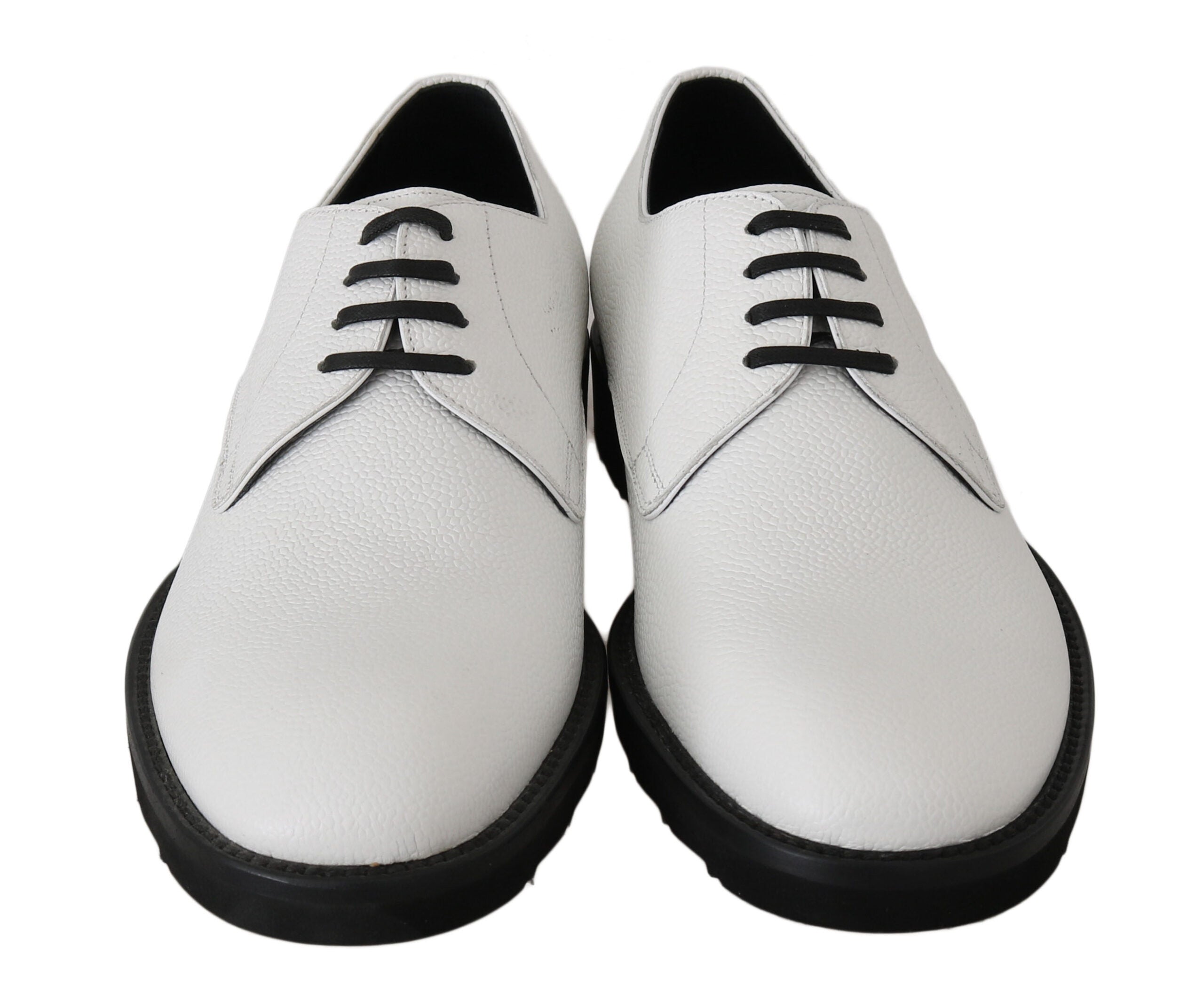 White leather derby dress shoes by Dolce & Gabbana, formal footwear with sleek design and polished finish.
