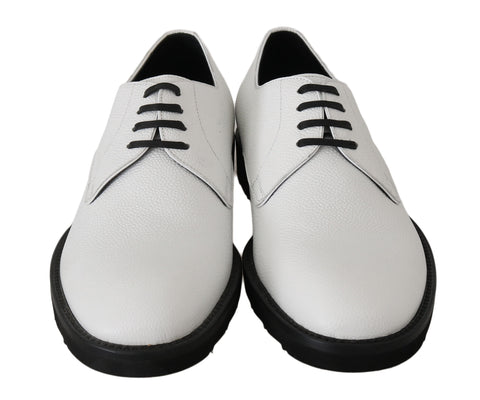 White leather derby dress shoes by Dolce & Gabbana, formal footwear with sleek design and polished finish.