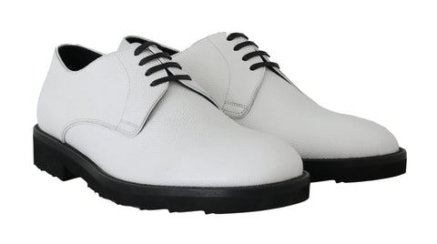 White leather Derby dress shoes by Dolce & Gabbana, featuring sleek formal design and polished finish.