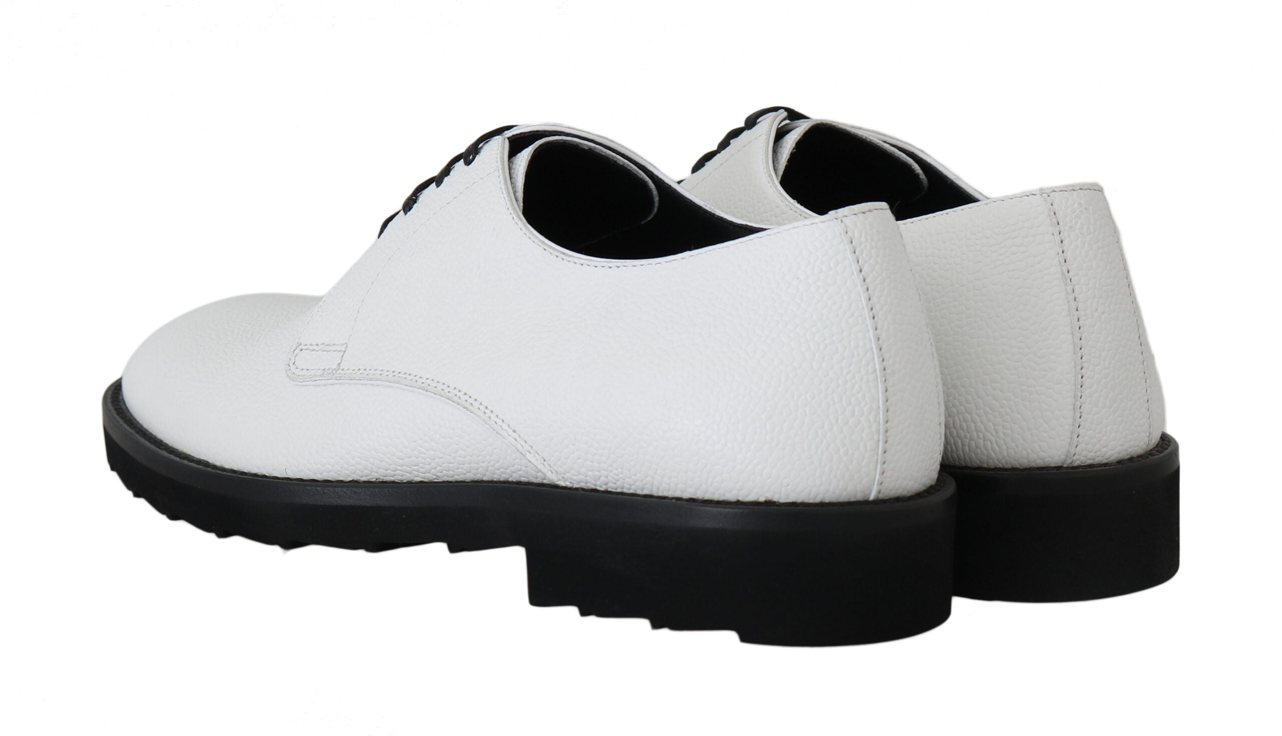 White leather Derby dress shoes by Dolce & Gabbana with polished finish and classic formal design.