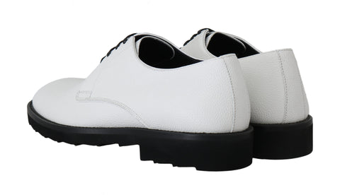 White leather Derby dress shoes by Dolce & Gabbana with polished finish and classic formal design.