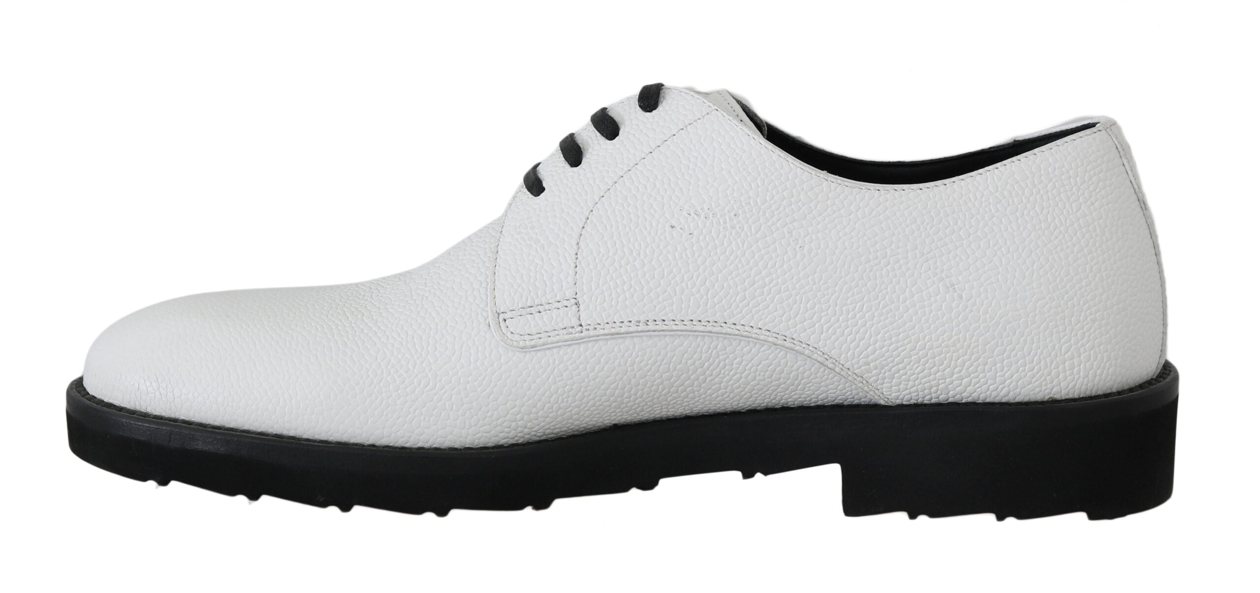 White leather Derby dress shoes by Dolce & Gabbana, featuring classic formal design and sleek craftsmanship.