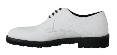 White leather Derby dress shoes by Dolce & Gabbana, featuring classic formal design and sleek craftsmanship.