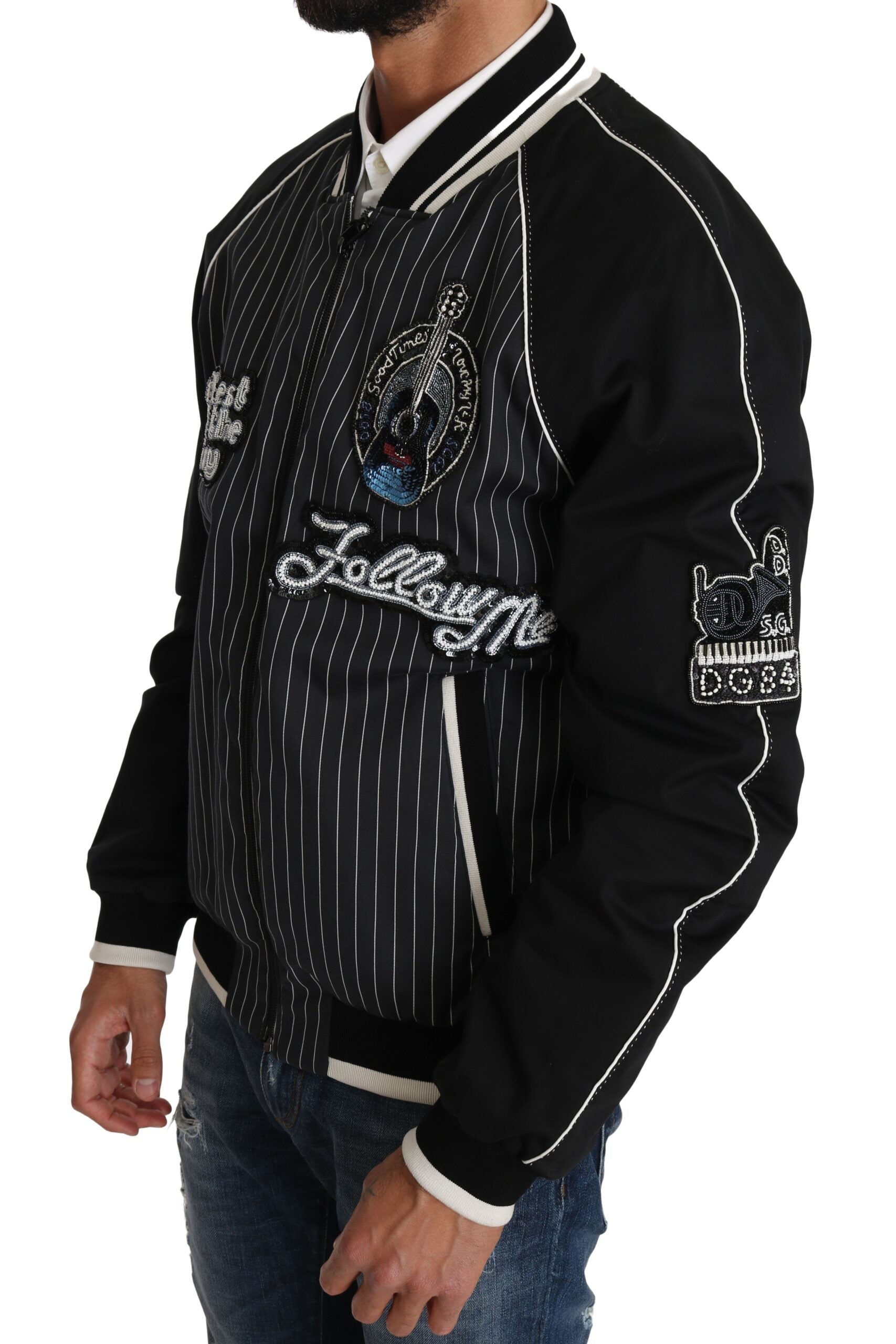 Black Dolce & Gabbana DD58 SG62 sequined beaded jacket with intricate embroidery and shimmering embellishments.