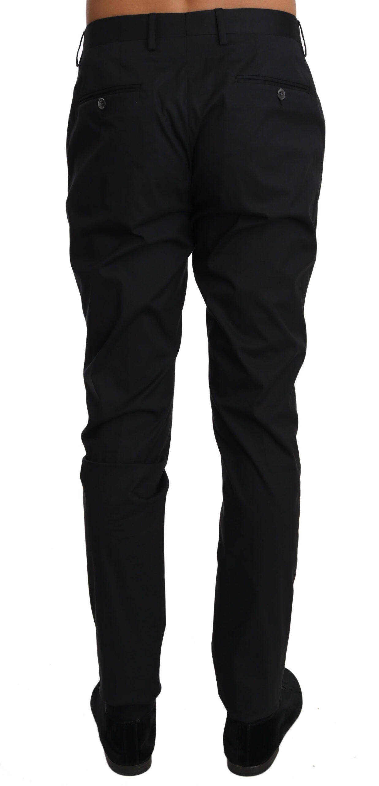Black cotton stretch formal trousers by Dolce & Gabbana, tailored fit with sleek design and classic waistband.