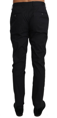 Black cotton stretch formal trousers by Dolce & Gabbana, tailored fit with sleek design and classic waistband.
