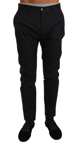 Black cotton stretch formal trousers by Dolce & Gabbana, tailored fit with waistband and classic trouser details.
