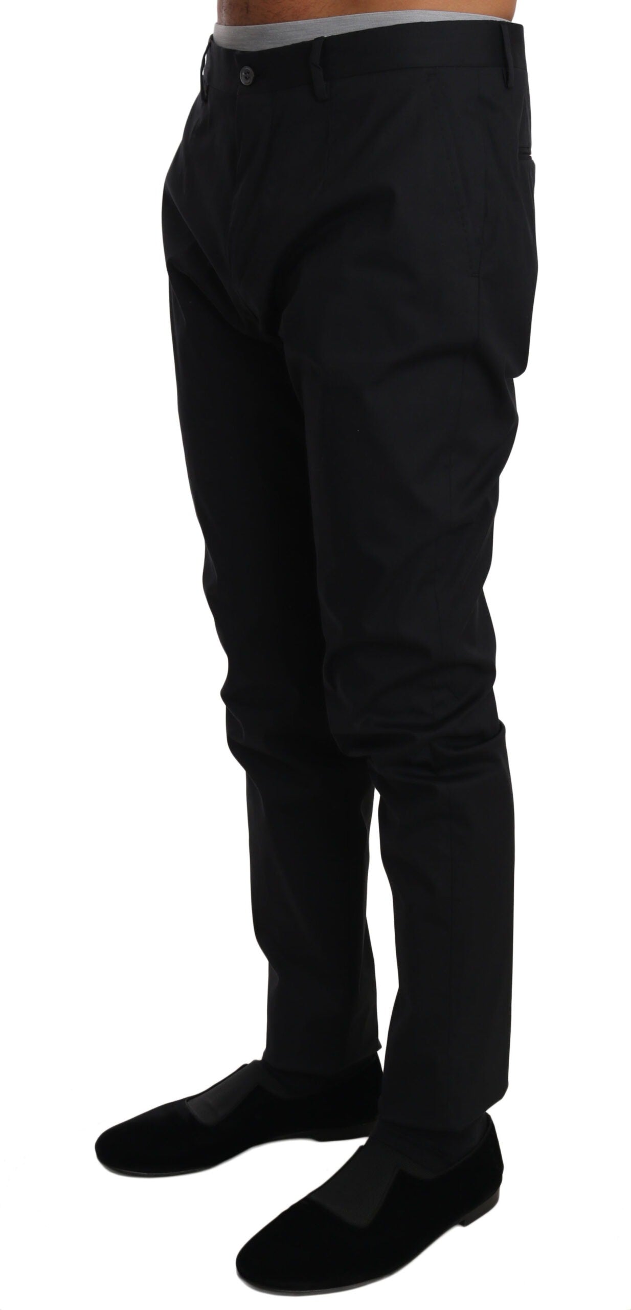 Black cotton stretch formal trousers from Dolce & Gabbana, tailored with a sleek fit and classic design.