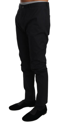 Black cotton stretch formal trousers from Dolce & Gabbana, tailored with a sleek fit and classic design.