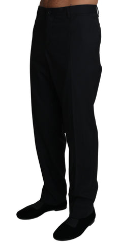 Black wool stretch dress trousers by Dolce & Gabbana, tailored fit with sleek waistband and classic leg design.