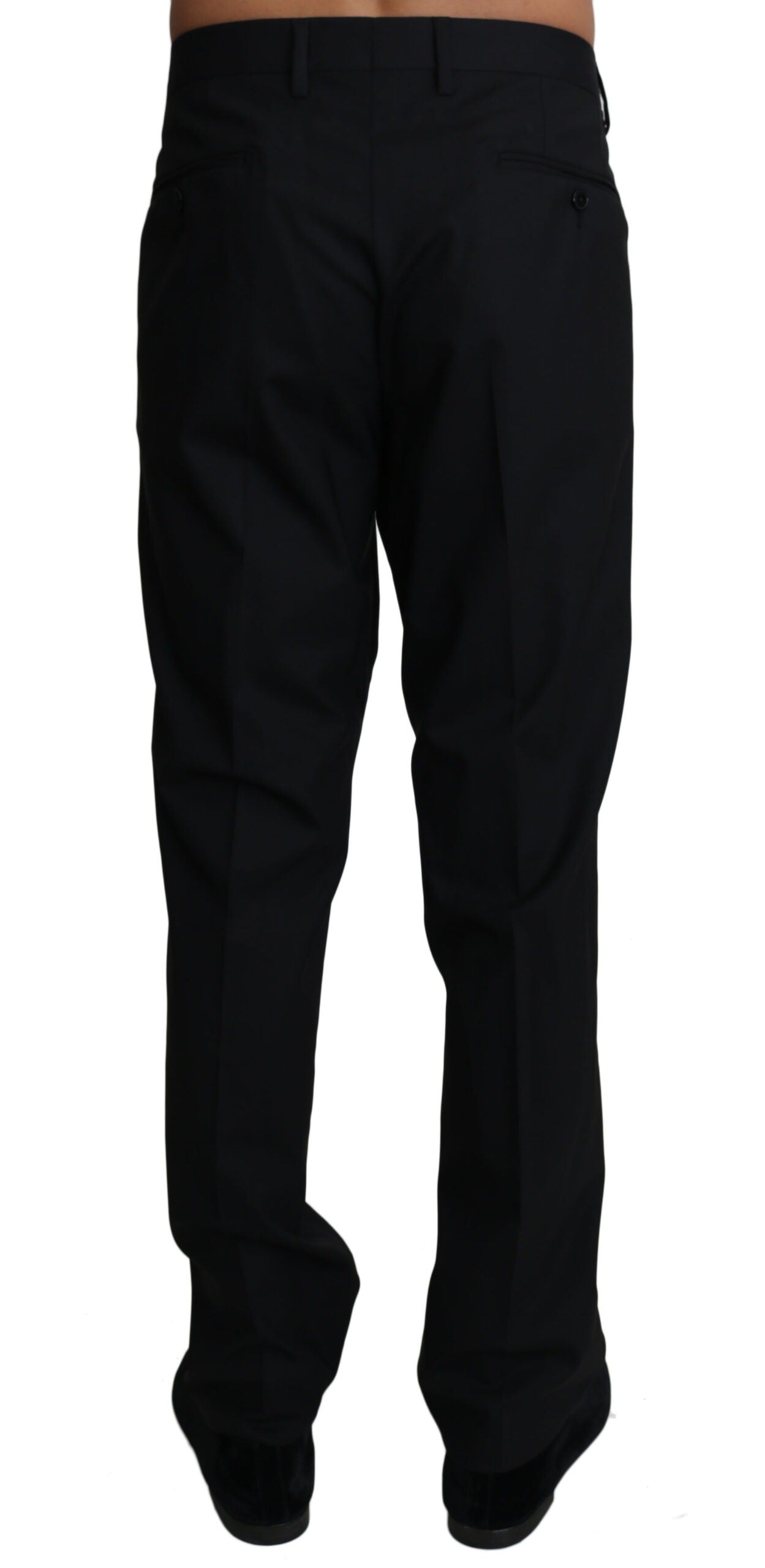 Black wool stretch dress trousers from Dolce & Gabbana, tailored fit with classic waistband and sleek, professional style.