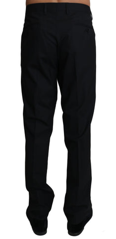 Black wool stretch dress trousers from Dolce & Gabbana, tailored fit with classic waistband and sleek, professional style.