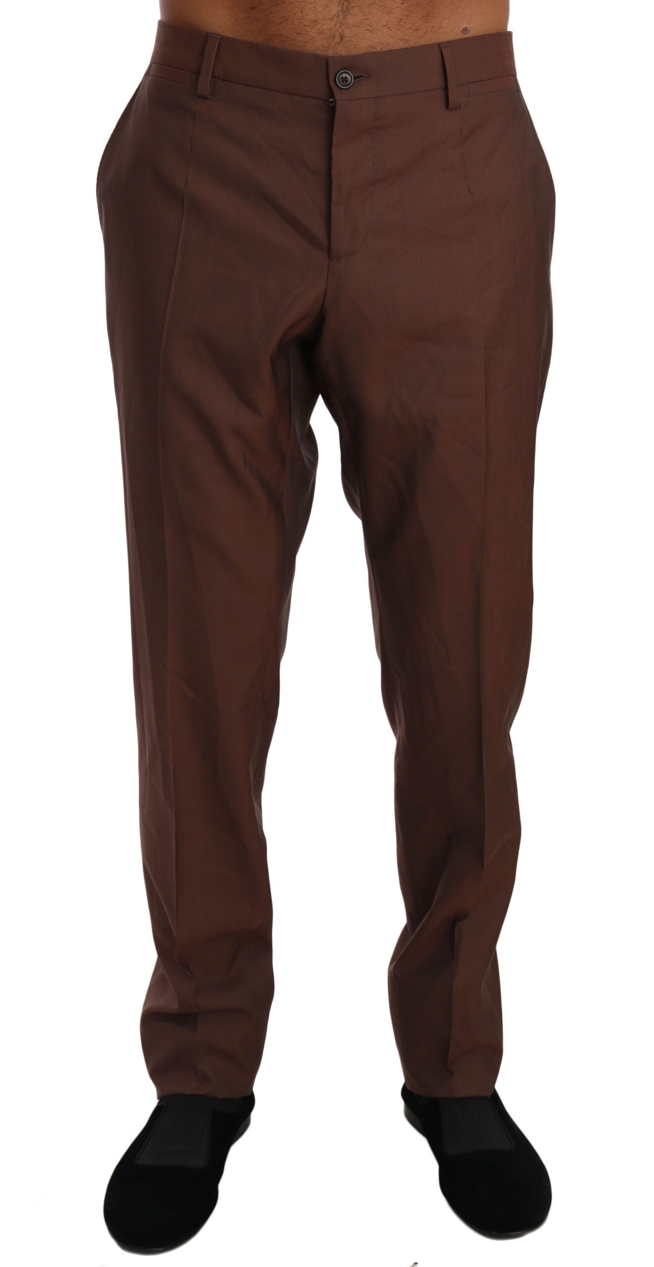 Brown wool silk formal trousers by Dolce & Gabbana, tailored fit with a sleek design and classic waistband.