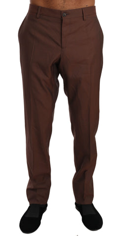 Brown wool silk formal trousers by Dolce & Gabbana, tailored fit with a sleek design and classic waistband.