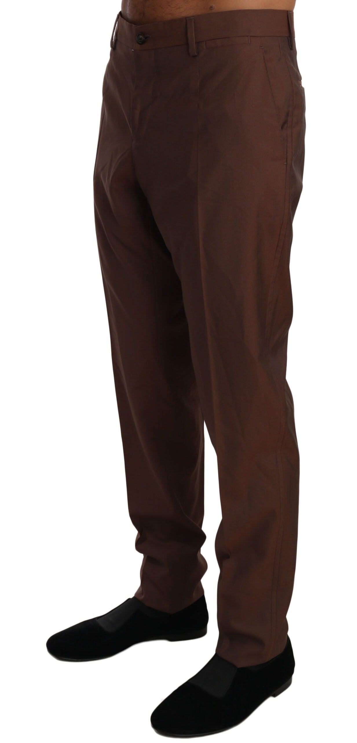 Brown wool silk formal trousers by Dolce & Gabbana, tailored fit with classic design and smooth fabric detail.