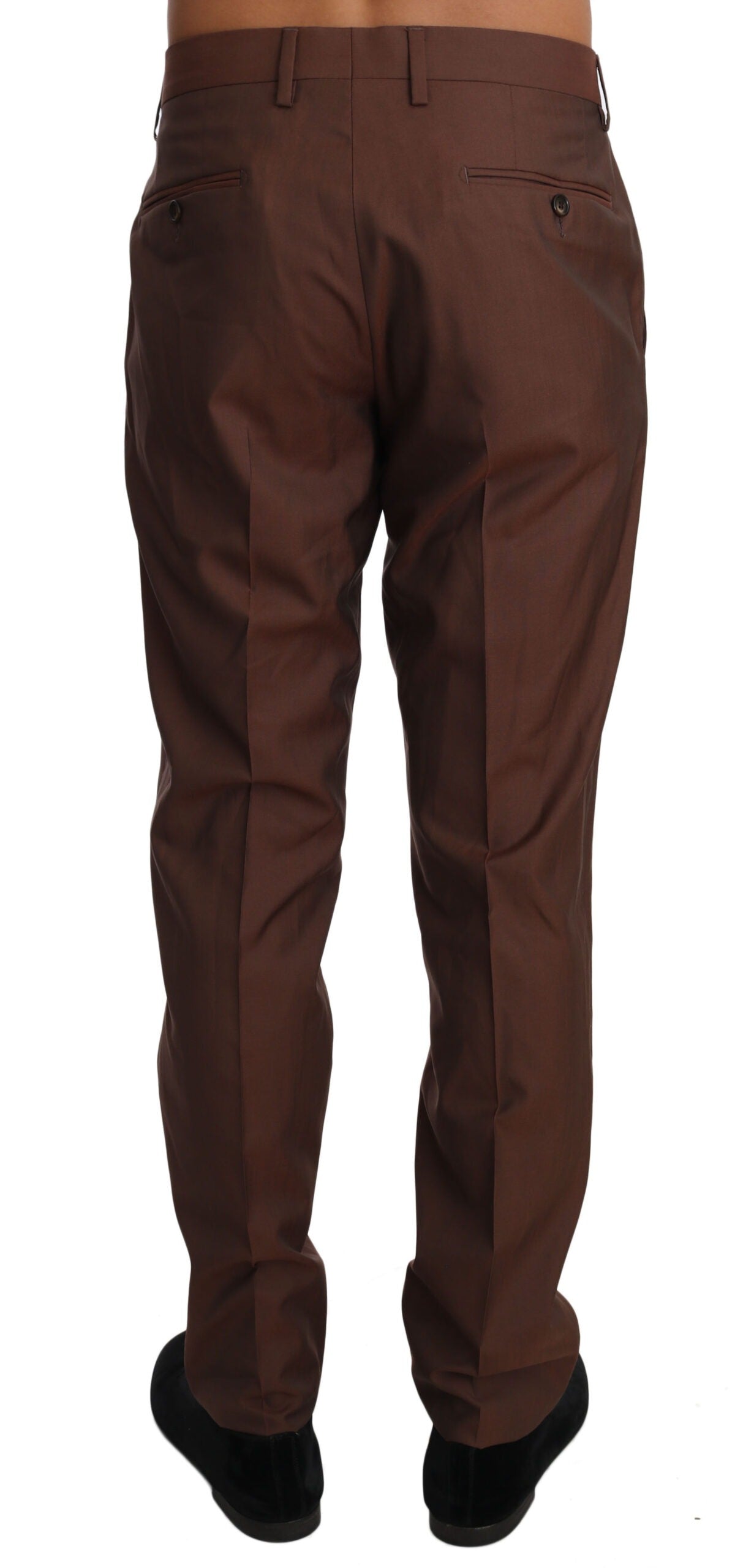 Brown wool silk formal trousers by Dolce & Gabbana, tailored fit with classic design and sleek finish.