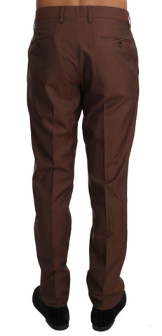 Brown wool silk formal trousers by Dolce & Gabbana, tailored fit with classic design and sleek finish.