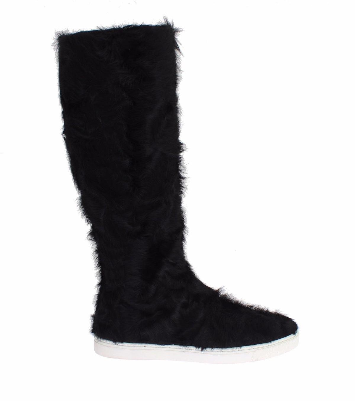 Black Xiangao lamb fur leather boots by Dolce & Gabbana, showcasing stylish high-top design with fur accents and sleek leather finish.