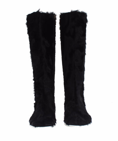 Black Xiangao Lamb Fur Leather Boots by Dolce & Gabbana featuring sleek design and fur-lined interior.