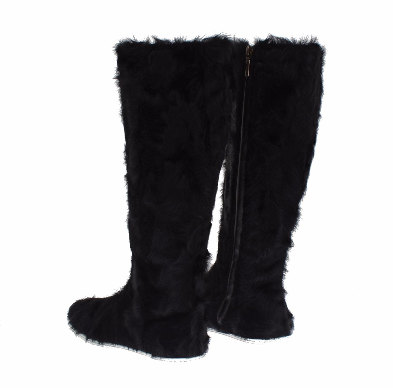 Black Xiangao lamb fur leather boots by Dolce & Gabbana featuring sleek design and high-quality craftsmanship.