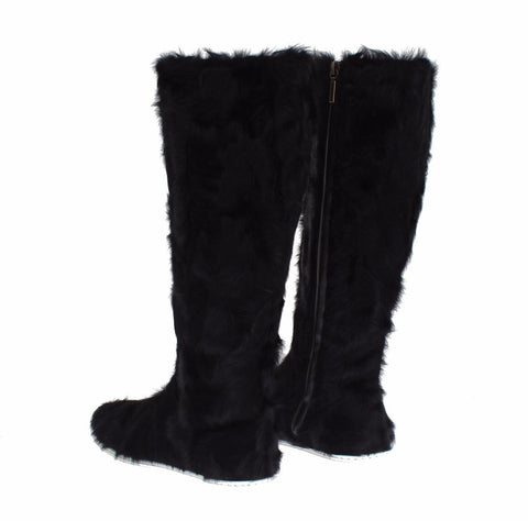 Black Xiangao lamb fur leather boots by Dolce & Gabbana featuring sleek design and high-quality craftsmanship.