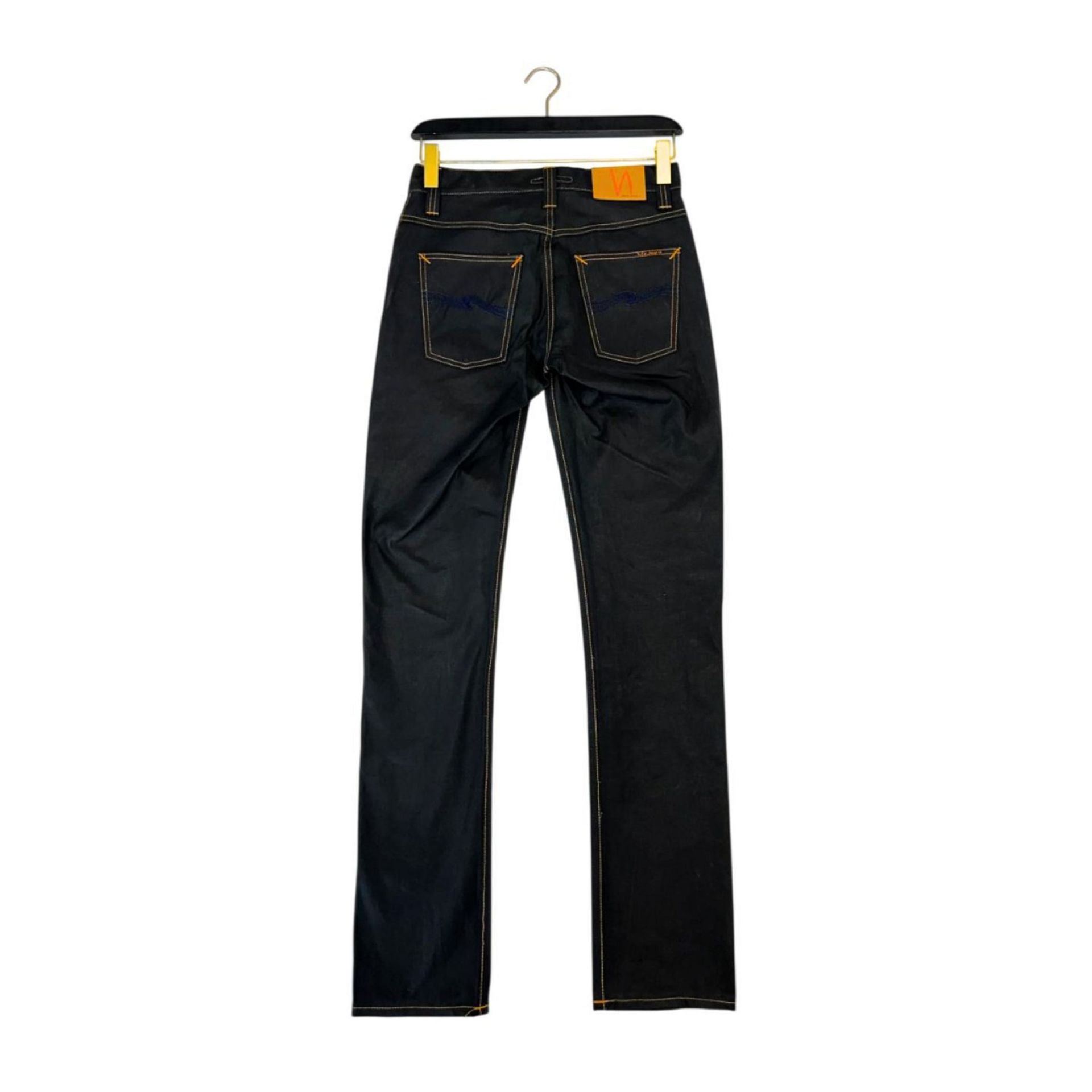 Nudie Jeans NJ2943_4GREMTIM NeroBlack denim jeans displayed with front pockets and stitching details, by Jag Couture London - New York